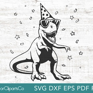 Partij T-Rex SVG, T-Rex Party PNG, Verjaardag Dinosaurus Clipart Vector Cut File, Tyrannosaurus Rex voor klein commercieel gebruik