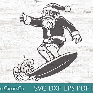 Surfing Santa Svg, Christmas Santa Claus Clipart, Santa Png, arquivo de corte vetorial, uso comercial do Papai Noel de verão, arquivo de corte a laser