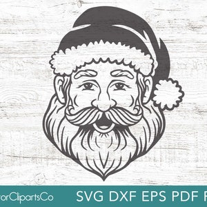 Santa Svg, Santa Claus Christmas Vector Clipart, Santa Head Png, Archivo de corte láser vectorial de un solo color, uso comercial