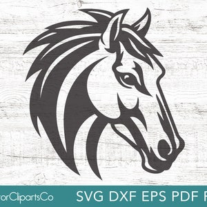 Cabeça de cavalo SVG, design de mascote de equipe esportiva, clipart equestre para corte e gravação a laser, Brumby, garanhão, uso comercial OK