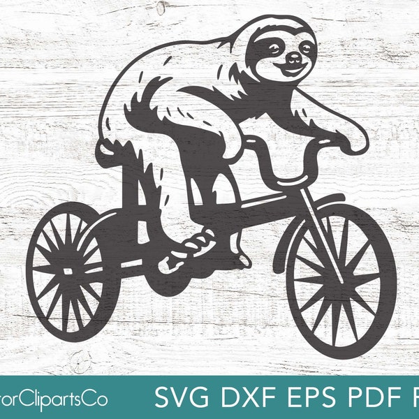 Sloth Svg, Sloth on Bike, Funny Sloth Clipart, Vector Cut File, Commercial Use for Cutting, Vinyl & sublimation