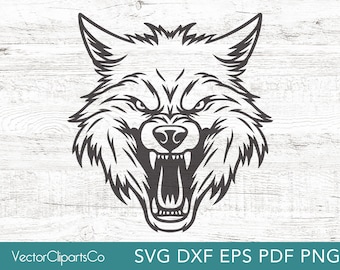 Angry Wolf Head SVG, Png Clipart, Snarling Wolf Vector Laser Cut File for DIY crafts, Dxf, Pdf, Eps, Commercial Use OK