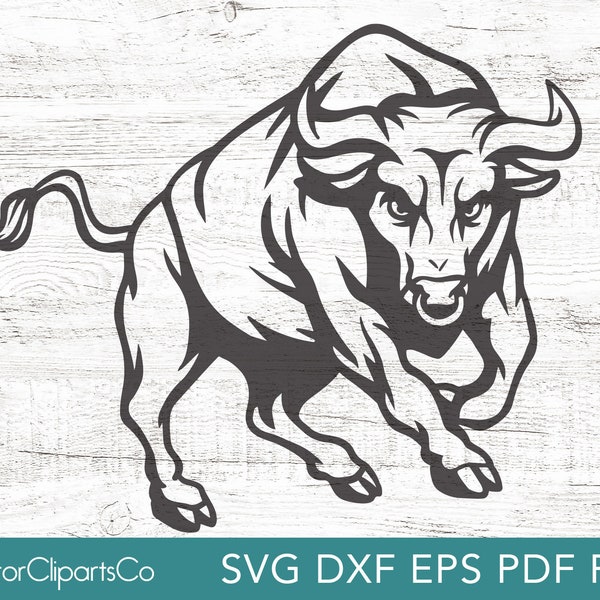 Charging Bull SVG, PNG Clipart, Fierce Angry Bull Vector Cut File, Dxf, Pdf, Eps Commercial Use