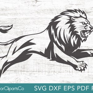 Leaping Lion SVG, arquivo de corte de clipart de leão vetorial, logotipo de equipe esportiva, mascote de leão, para corte de vinil e laser, uso comercial