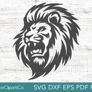 ライオン SVG、吠えるライオンのベクター クリップアート、ロゴ ライオン ヘッド PNG、ベクター カット ファイル、ライオンの顔の商用利用、レーザー カット ファイル