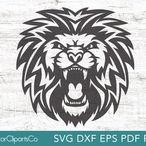 ライオンの頭 SVG、怒ったライオンのクリップアート ベクター カット ファイル、ライオンの顔、ロゴやレーザー カット用、商用利用