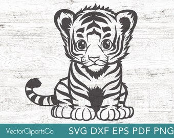 Cute Tiger Cub Svg, Cartoon Tiger Clipart, Baby Tiger Png, Vector Cut File, Tiger Baby Commercial Use, Laser Cut File