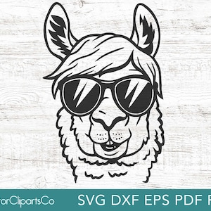 Cool Alpaca SVG, Lama PNG, Lama met zonnebril, Clipart Vector Cut File, Klein commercieel gebruik