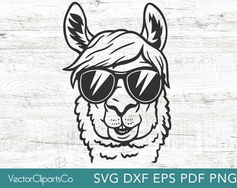 Cool Alpaca SVG, Llama PNG, Llama with Sunglasses, Clipart Vector Cut File, Small Commercial Use