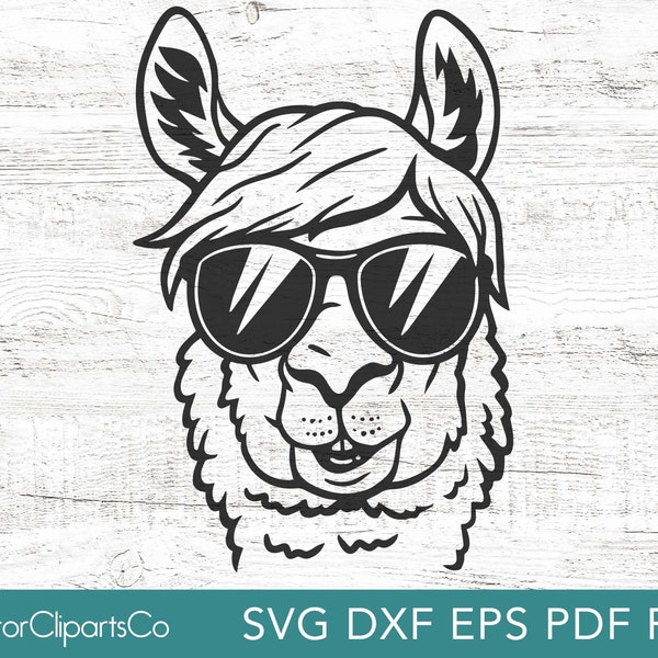 Coole Alpaka SVG, Llama PNG, Lama mit Sonnenbrille, Clipart Vektor Cut Datei, kleine kommerzielle Nutzung