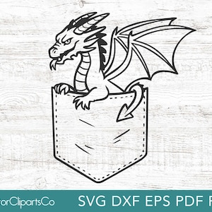 Dragon Shirt SVG, Dragon in Pocket, Dragon Clipart Vector Cut File, T-Shirt Design, T-Shirt Decal File