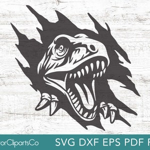 Scary T-Rex SVG, T-Rex PNG, Dinosaur Tearing through Shirt, Clipart Vector Cut File, Tyrannosaurus Rex for Small Commercial Use