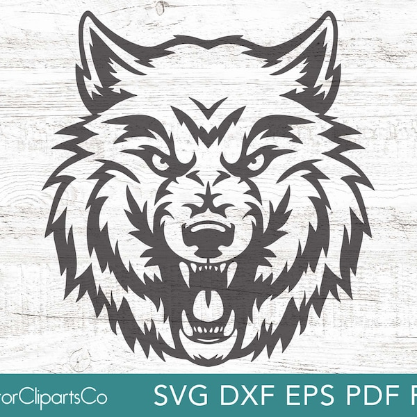 Wolf Face SVG, PNG Clipart, Fierce Angry Wolf Vector Cut File, Dxf, Pdf, Eps Commercial Use,