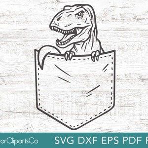 T-Rex SVG, Cute T-Rex in Pocket, Dinosaur Clipart Vector Cut File, Tyrannosaurus Rex, Commercial Use, cutting, vinyl, sublimation and print