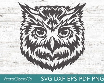 Owl Svg, Owl Head Clipart, Owl Png, Vector Cut File, Owl Face Commercial Use for use in laser cutting and sublimation