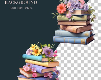 First chapter birthday party images Books with Flowers PNG Clipart Book Border Clipart The next chapter stacked books enchanted to meet you