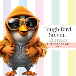 Quirky bird clipart cute farm animals clipart funny bird with glasses hooded jacket image commercial png funny and cute birds clipart