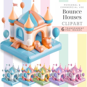 Pastell Karneval Clipart, Hüpfburg, Party Cartoon Bilder, Hüpfburg 3D, digitaler Download Hüpfburg Party einladen png Mädchen Kinder Geburtstag