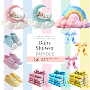Babyparty Bilder, Baby Schühchen Clipart, Clip Art Auf Wolke 7, digital Reproduktion, Regenbogen 3D Mädchen Junge Geschlecht offenbaren Neutral
