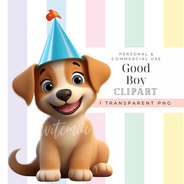 Puppy Pawty clipart dog with party hat, clipart funny quirky Farm dog birthday animal commercial use PNG barnyard party decor