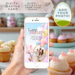 Osterkarte, mobile Oster Fotobotschaft zum Versenden per Nachricht oder via Social Media. Digitale Ostern benutzerdefinierte Dankeschön-Nachricht Fotovorlage