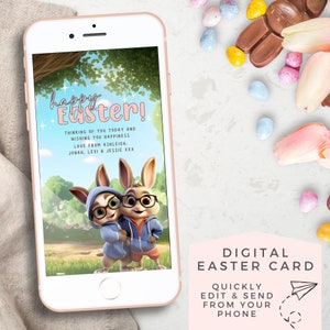 Osterkarte, mobile Oster Fotobotschaft zum Versenden per Nachricht oder via Social Media. Digitale Ostern benutzerdefinierte Dankeschön-Nachricht Fotovorlage