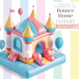 Pastel carnival clipart, Bounce House, party cartoon images, jumping castle 3D, digital download Bounce Party Invite png cute kids birthday