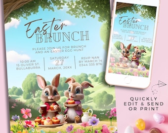 Inbjudan till påskbrunch, inbjudan till påskäggjakt, familjepåskinbjudan, clipart med påskte, påskgodis, familjepåskinbjudan