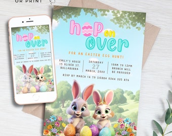 Easter egg hunt invitation, Easter party invite, girls and boys Easter invitation, Easter tea clipart, Easter treats, digital Easter invite