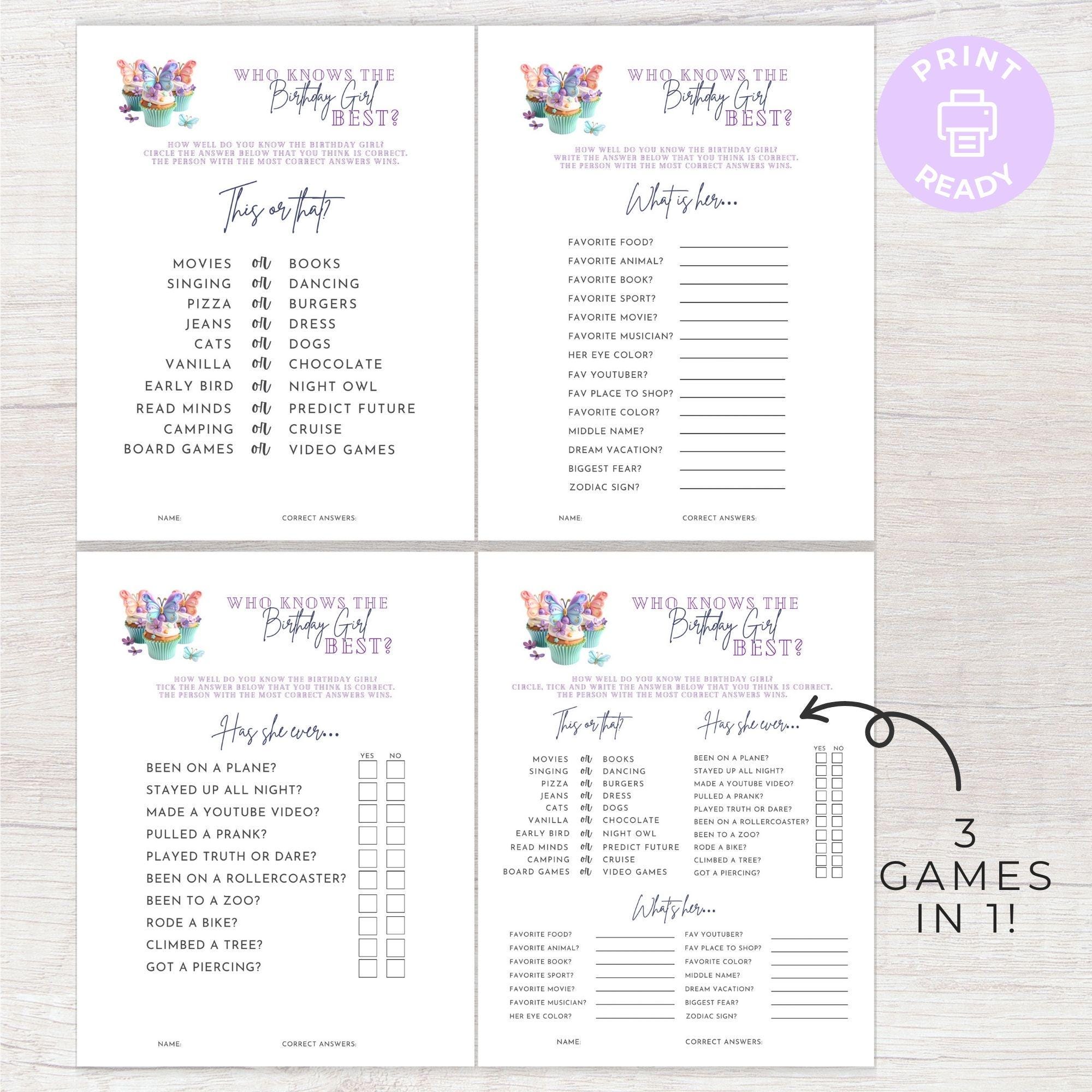 Printable Party Games for Girls Teen Tween Sleepover Slumber Party Who