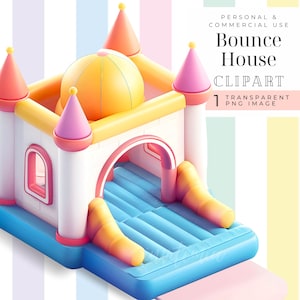 Pastel carnival clipart, Bounce House, party cartoon images, jumping castle 3D, digital download, Bounce Party Invite png cute kids birthday