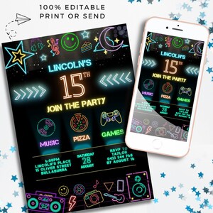 Bruh it’s my birthday invitation Editable Video Game Party Invitation, Level Up, Gamer Boy Template, Neon arcade Sleepover Party, 5x7 Canva