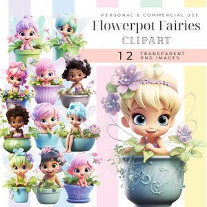 Blumenfee Clipart, Blumentopf Mädchen Bild, Geburtstagsfee PNG, 3D Cartoon, magischer Regenbogen glitzernder Garten Fee Prinzessin Clipart für Kinder