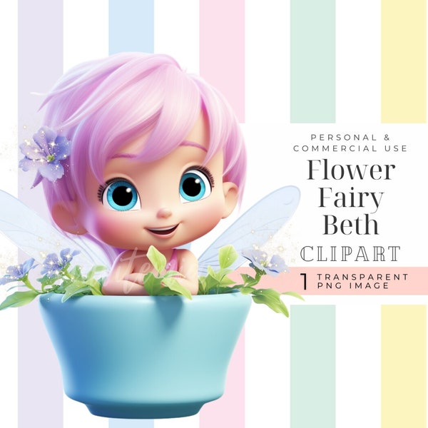 Flower Fairy clipart, Pastel pink hair fairy girl image, birthday fairy PNG, 3D cartoon, magical rainbow glittery garden fairy princess