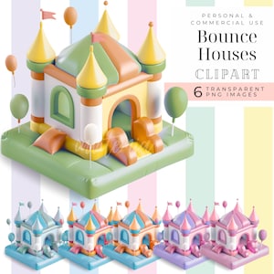 Pastel carnival clipart, Jumping castle, party cartoon images, Bounce House 3D, digital download Bounce Invite png girls kids birthday