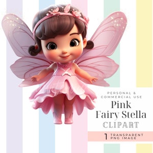 Cartoonafbeelding Pink Fairy, pastelfee peutermeisje clipart, 3D verjaardagsfee png, magische tuinfeeprinses met glitter tutu-jurk