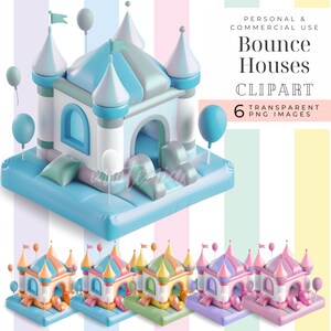 Pastel carnival clipart, Bounce House, party cartoon images, jumping castle 3D, digital download, Bounce Party Invite png boys kids birthday