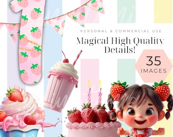 Berry first birthday png, Sweet one strawberry first birthday party invite Cute clipart for toddler Berry 1st birthday clipart, two sweet