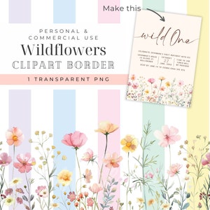 Wildflower rand clipart wilde bloemen en sprookjes clipart pastel aquarel bloemen png-afbeelding wild een regenboog decor wilde bloemen eerste verjaardag