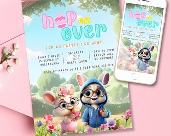 Easter egg hunt invitation, Easter party invite, girls and boys Easter invitation, Easter tea clipart, Easter treats, digital Easter invite