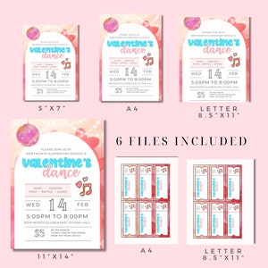 Valentinstag Sweetheart Tanzeinladung Flyer, druckbare Tanzparty-Einladung, Schultanzeinladung in hellen Tönen