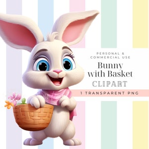 Ostern Clipart, niedlichen Osterhase Clipart PNG, Blumen, Frühling Osterjagd Clipart, Magie, hübsche Kinderzimmer, Ostereier, Kaninchen mit Korb