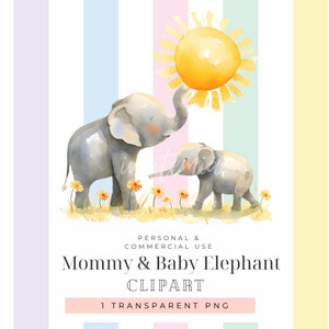 Muttertag Tiere Clipart Mama und Baby Elefant. Happy Mother’s Day Clipart Mama Kind Bild png Aquarell Blumen Sonne Kinderzimmer