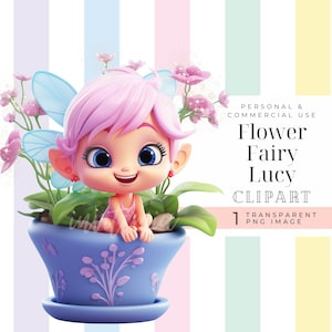 Clipart fata dei fiori, immagine ragazza fata capelli rosa pastello, fata compleanno PNG, cartone animato 3D, principessa delle fate del giardino scintillante arcobaleno magico
