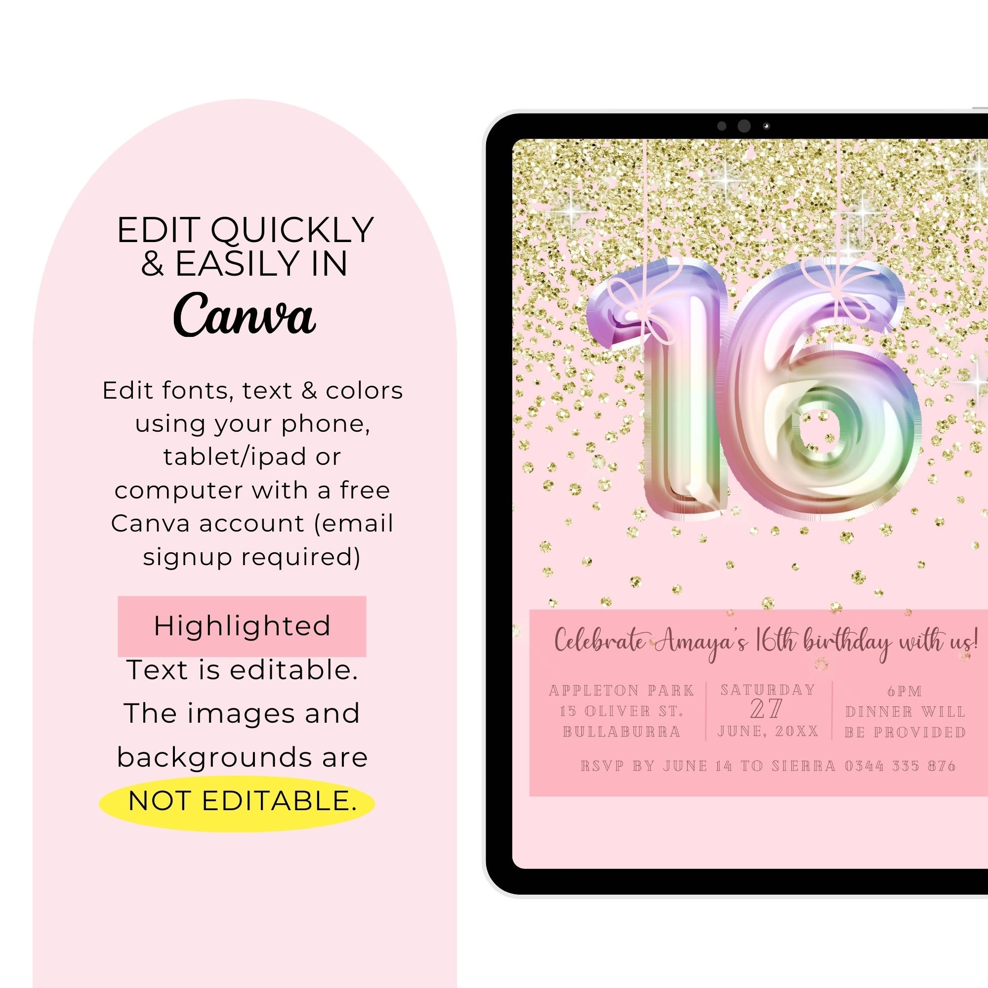 MonMon & Craft Kuchendekoration Zum 19. Geburtstag – „Cheers To 19 Years“, Silber & Rosa Glitzer