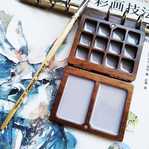 Watercolor Palette Portable Travel Handmade Black Walnut 12 Lattice Palette for artist