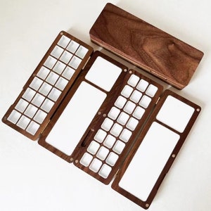 Walnut Wood Watercolor Palette 24 Wells 2 ml Each Magnetic Closure Gift for Her Travelling Portable Palette image 4