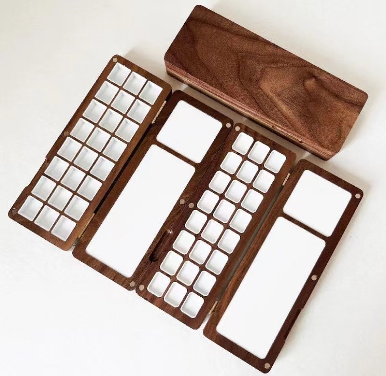 Walnut Wood Watercolor Palette 24 Wells 2 ml Each Magnetic Closure Gift for Her Travelling Portable Palette image 4