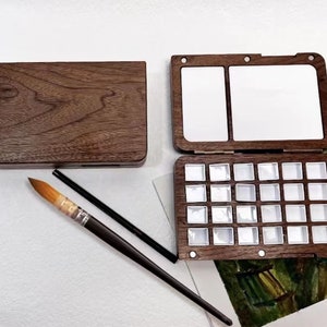 Walnut Wood Watercolor Palette 24 Wells 2 ml Each Magnetic Closure Gift for Her Travelling Portable Palette image 3