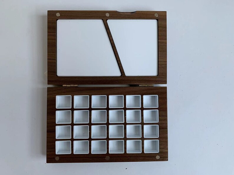 Walnut Wood Watercolor Palette 24 Wells 2 ml Each Magnetic Closure Gift for Her Travelling Portable Palette A.Walnut Ordinary